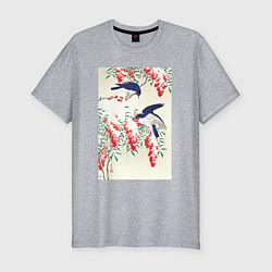 Мужская slim-футболка Flycatchers on a Nandina Bush