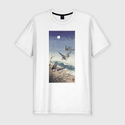 Мужская slim-футболка Birds at Full Moon Ласточки под луной