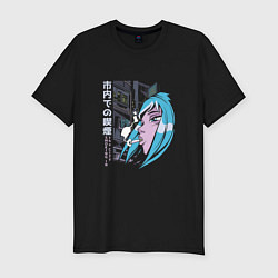 Футболка slim-fit Sad Anime Girl Smoke, цвет: черный