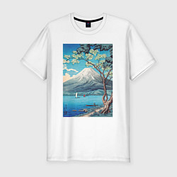 Мужская slim-футболка Mount Fuji from Lake Yamanaka Гора Фудзи