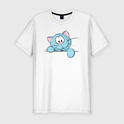 Мужская slim-футболка Милый котик с лапкой