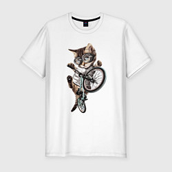 Мужская slim-футболка Крутой котёнок на BMX Extreme