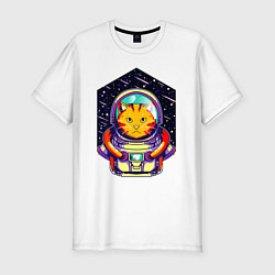 Мужская slim-футболка Рыжий кот космонавт
