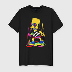 Мужская slim-футболка Барт Симпсон в разноцветных кляксах Bart Simpson i