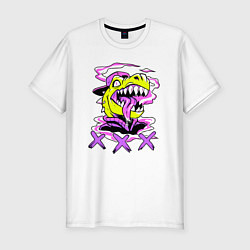 Футболка slim-fit Свирепый динозавр раскрыл пасть The ferocious dino, цвет: белый