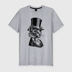 Футболка slim-fit Кот - английский джентльмен в колпаке The cat is a, цвет: меланж