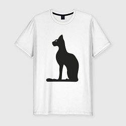 Мужская slim-футболка Силуэт черной кошки, Египетская богиня Бастет