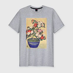 Футболка slim-fit Blooming Azalea in Blue Pot Цветущая азалия, цвет: меланж