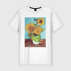 Футболка slim-fit Vase with Three Sunflowers Подсолнухи, цвет: белый
