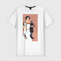 Мужская slim-футболка Woman Holding Cats Девушка с кошками