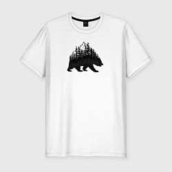 Мужская slim-футболка Медведь, деревья и горы
