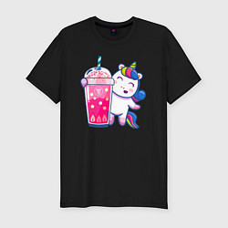 Мужская slim-футболка Молочный чай с пузырьками и единорожка