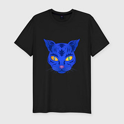 Мужская slim-футболка Иллюстрация неоновой кошки