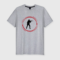 Мужская slim-футболка Символ Counter Strike и красная краска вокруг
