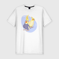 Мужская slim-футболка Попугаи Корелла Птицы