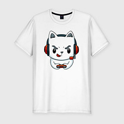 Футболка slim-fit Кот игроман The cat is a gambler, цвет: белый