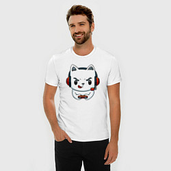 Футболка slim-fit Кот игроман The cat is a gambler, цвет: белый — фото 2