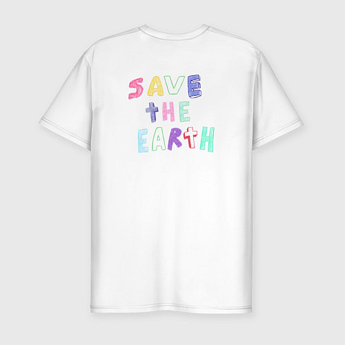 Мужская slim-футболка Save the earth эко дизайн карадашом с маленькой пл / Белый – фото 2