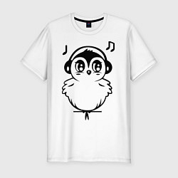 Мужская slim-футболка Птичка в наушниках