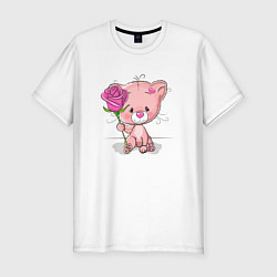Мужская slim-футболка Котенок с розой