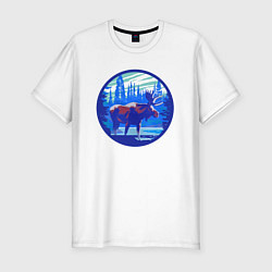 Мужская slim-футболка Лось в лесу Blue