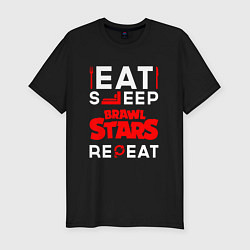 Футболка slim-fit Надпись Eat Sleep Brawl Stars Repeat, цвет: черный