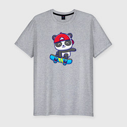 Мужская slim-футболка Панда и скейт