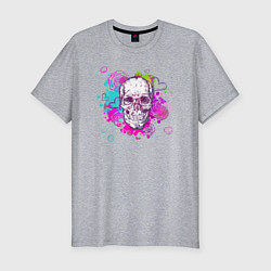 Мужская slim-футболка Красочный Череп Арт Графити