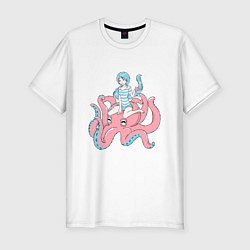 Мужская slim-футболка Девочка на осьминоге