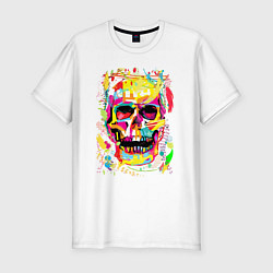 Мужская slim-футболка Красочный стилизованный череп