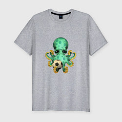 Мужская slim-футболка Футбол - Зелёный Осьминог