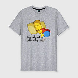 Мужская slim-футболка Успокойся и немного поспи - Барт Симпсон