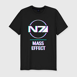 Мужская slim-футболка Mass Effect в стиле glitch и баги графики