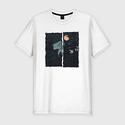 Мужская slim-футболка Оранжевая луна и ночные путешествия