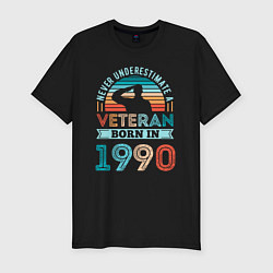 Мужская slim-футболка Никогда не недооценивай ветерана 1990 года