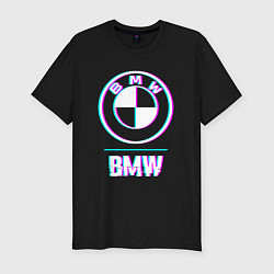 Мужская slim-футболка Значок BMW в стиле glitch