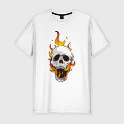 Мужская slim-футболка Череп покрыт огнём