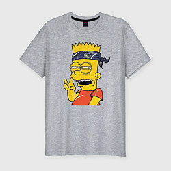 Мужская slim-футболка Барт Симпсон - жест двумя пальцами