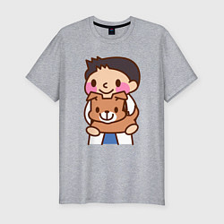 Мужская slim-футболка Ветеринар держит собачку