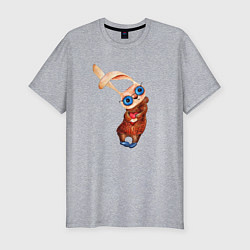 Футболка slim-fit Кролик в очках обнимает сердечко, цвет: меланж