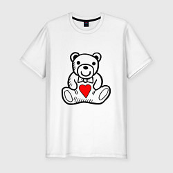 Мужская slim-футболка Плюшевый Миша с сердечком