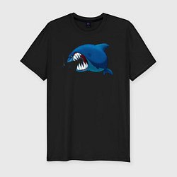 Футболка slim-fit Огромная акула и два аквалангиста, цвет: черный