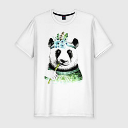 Футболка slim-fit Прикольный панда жующий стебель бамбука, цвет: белый