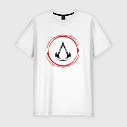 Мужская slim-футболка Символ Assassins Creed и красная краска вокруг