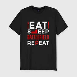 Мужская slim-футболка Надпись eat sleep Battlefield repeat