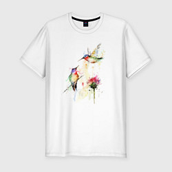Футболка slim-fit Живопись полет колибри, цвет: белый