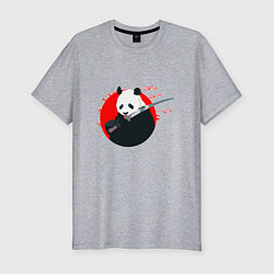 Мужская slim-футболка Панда держит меч