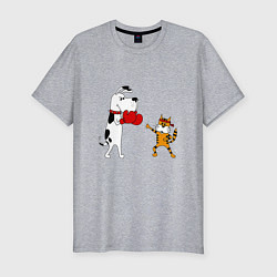 Мужская slim-футболка Бой между котом и псом