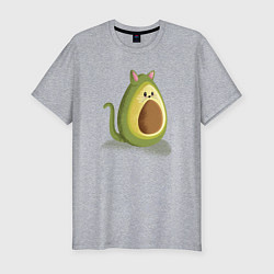 Футболка slim-fit Авокадо в виде котика - Avocado cat, цвет: меланж