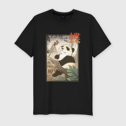 Мужская slim-футболка Панда и бабочка - Японская гравюра Укиё Э